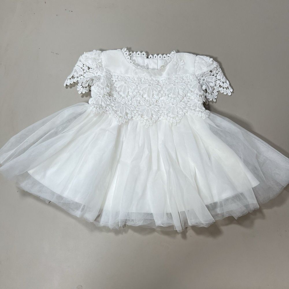 White Crochet Tulle Dress Baby Girls 3-6 Month‎ Short Sleeve Formal Fairy